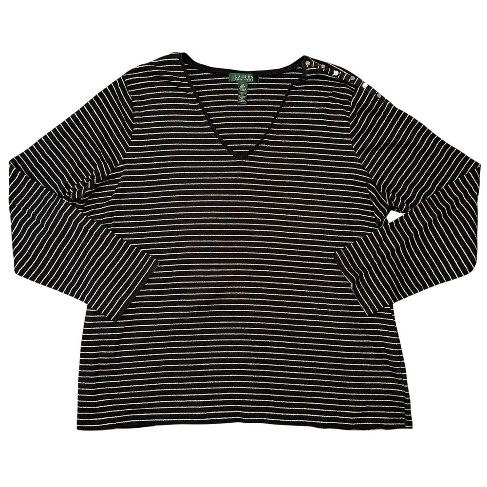 LAUREN RALPH LAUREN Plus Size Long Sleeve Striped Top - Picture 2 of 7